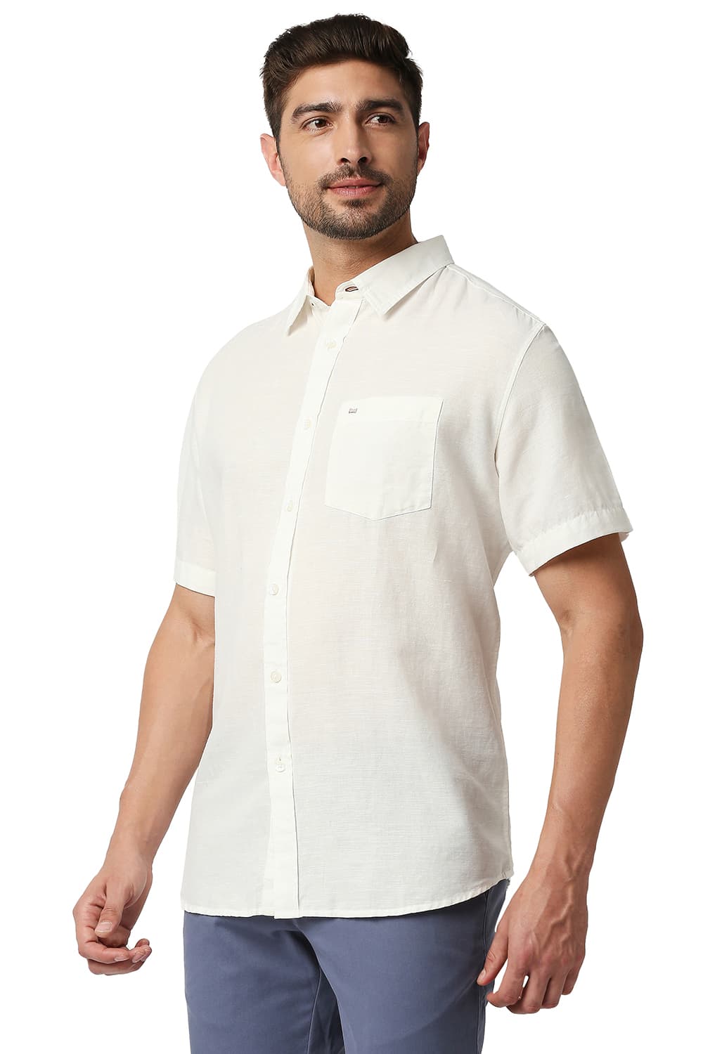 BASICS SLIM FIT COTTON HEMP HALFSLEEVES SHIRT