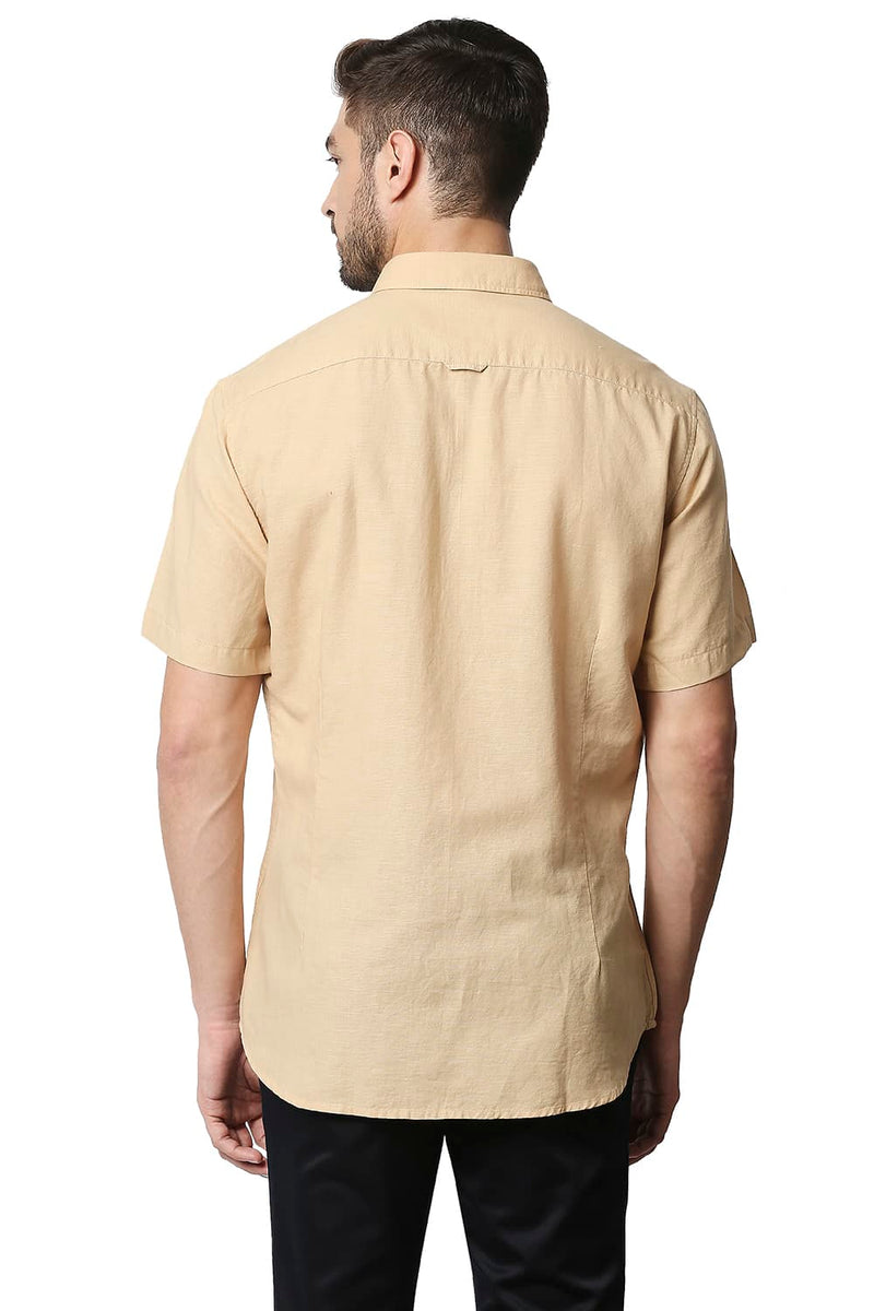 BASICS SLIM FIT COTTON HEMP HALFSLEEVES SHIRT