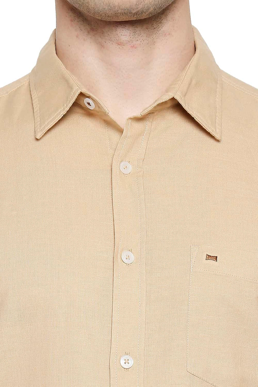 BASICS SLIM FIT LATTE BEIGE COTTON HEMP SHIRT