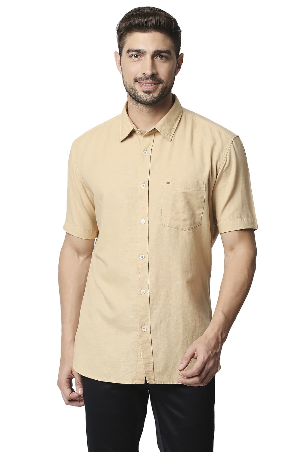 BASICS SLIM FIT COTTON HEMP HALFSLEEVES SHIRT