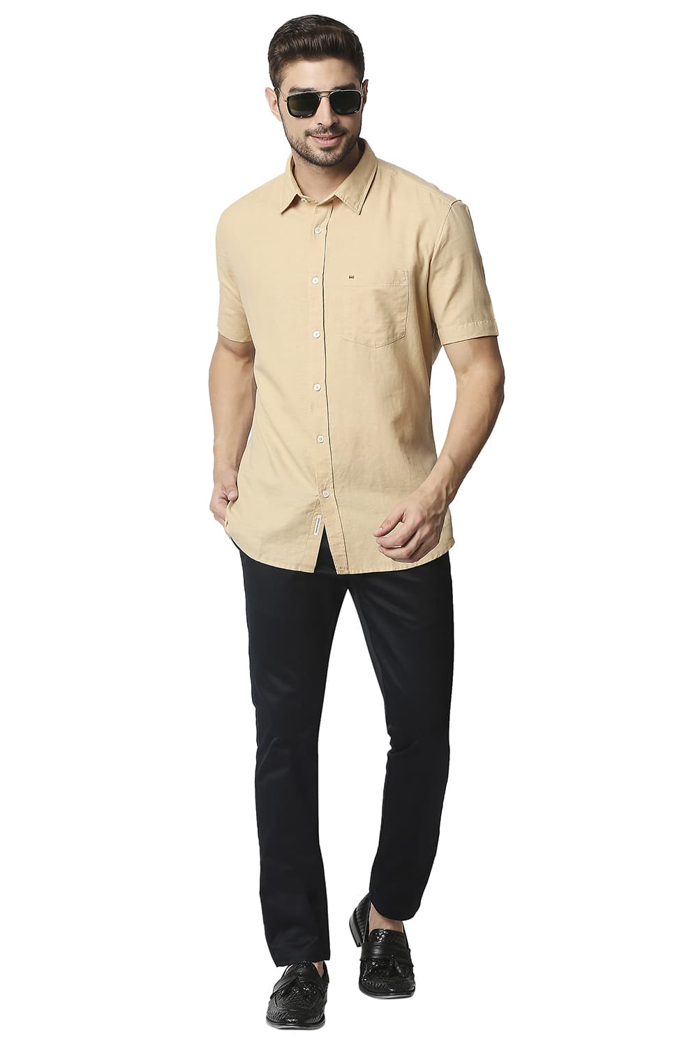 BASICS SLIM FIT COTTON HEMP HALFSLEEVES SHIRT