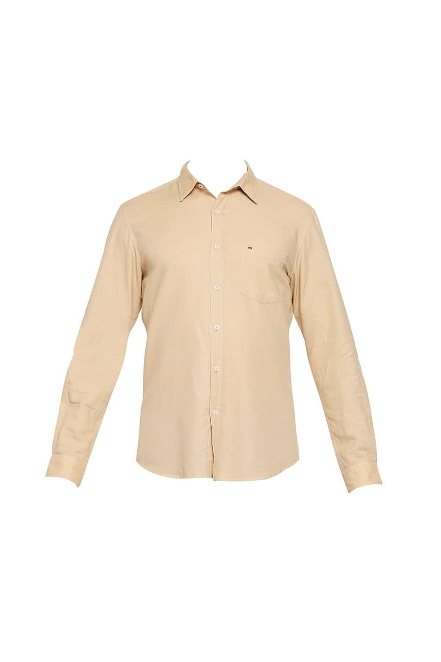 BASICS SLIM FIT LATTE BEIGE COTTON HEMP SHIRT
