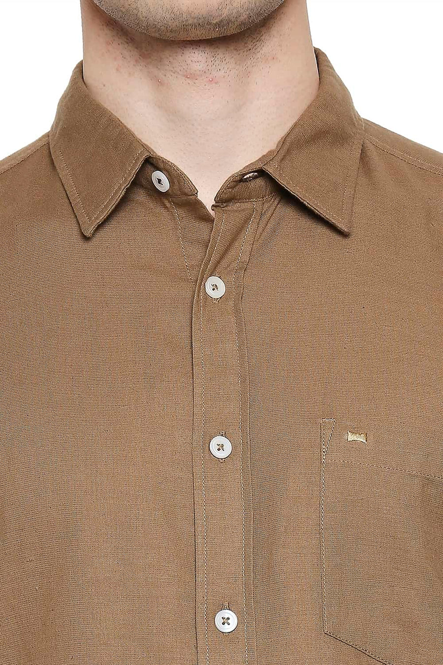 BASICS SLIM FIT INCENSE KHAKI COTTON HEMP SHIRT