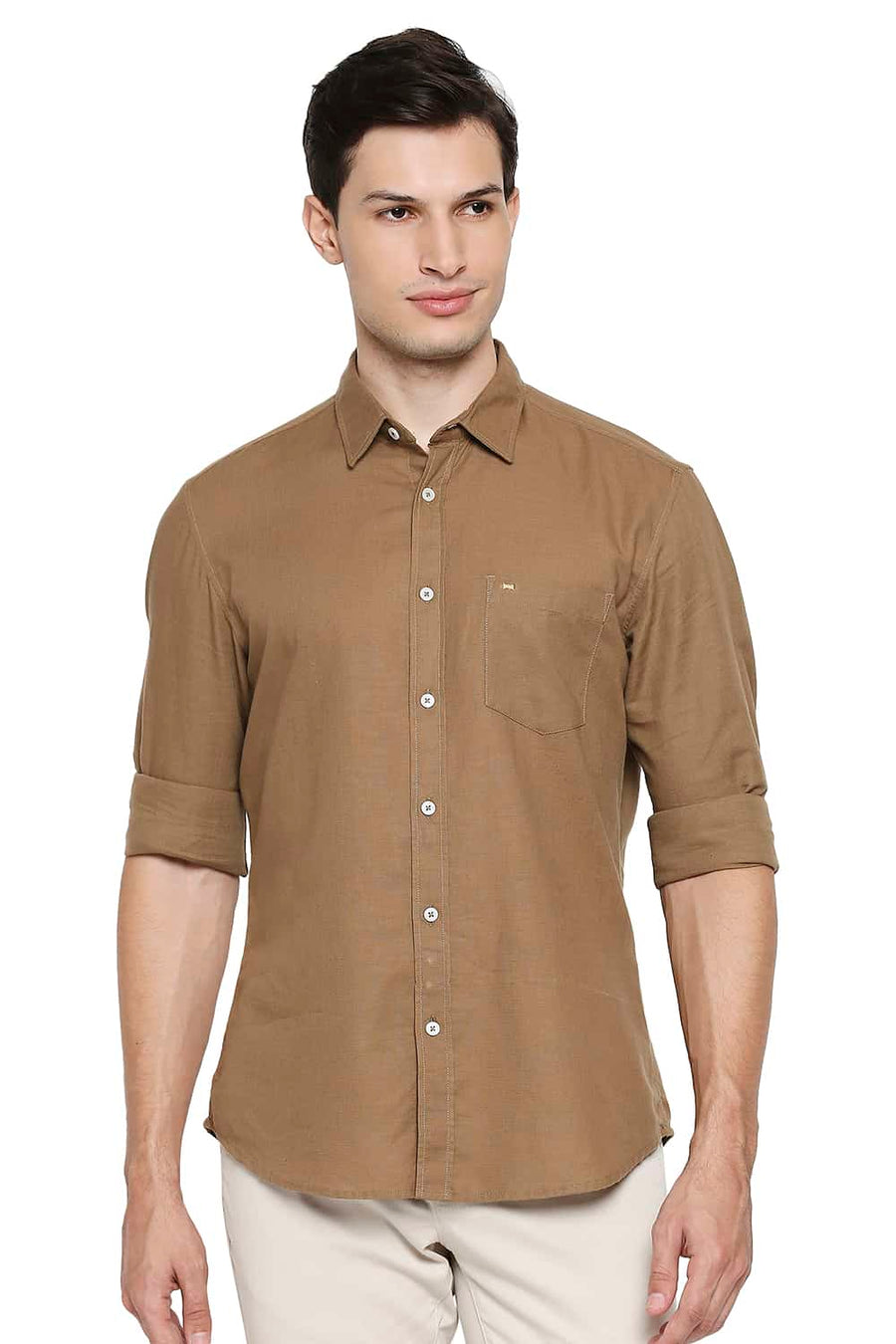 BASICS SLIM FIT INCENSE KHAKI COTTON HEMP SHIRT