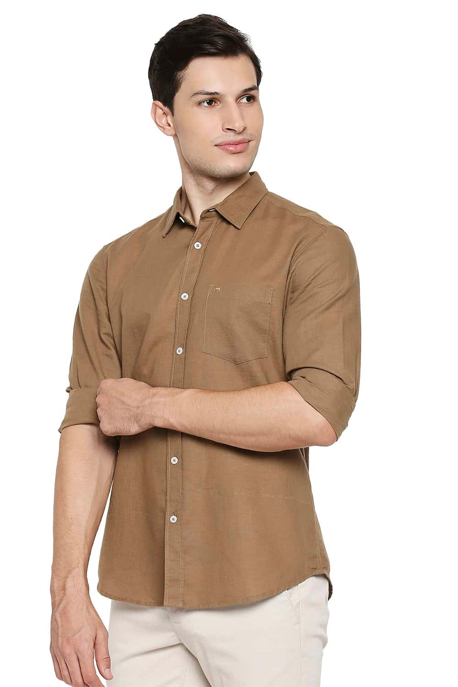 BASICS SLIM FIT INCENSE KHAKI COTTON HEMP SHIRT