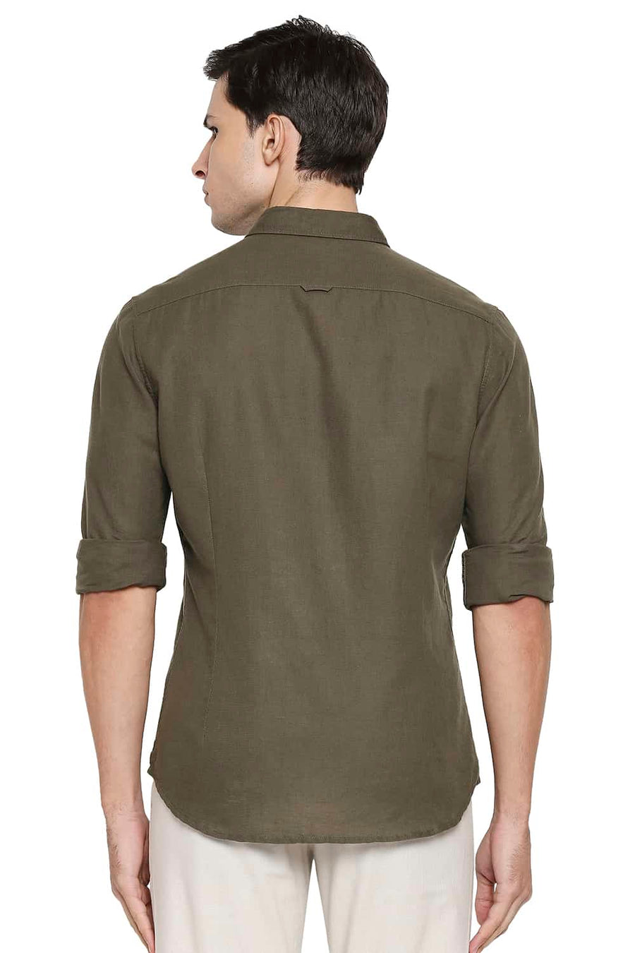 BASICS SLIM FIT MILITARY OLIVE COTTON HEMP SHIRT