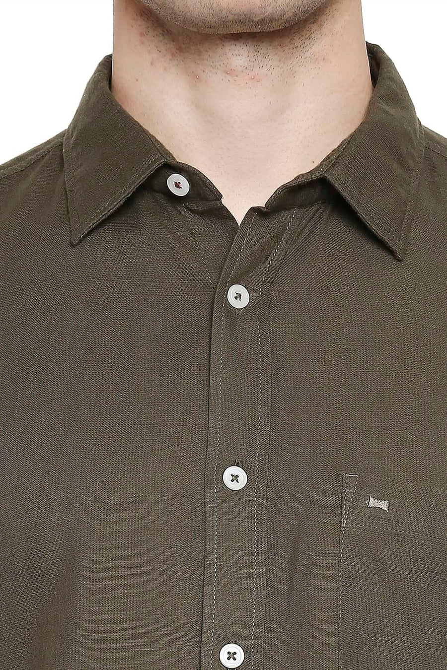 BASICS SLIM FIT MILITARY OLIVE COTTON HEMP SHIRT