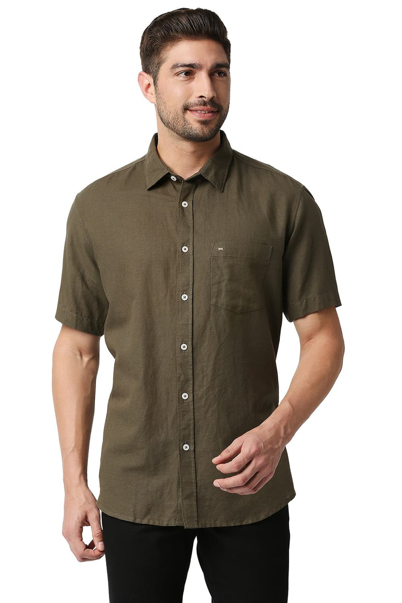 BASICS SLIM FIT COTTON HEMP HALFSLEEVES SHIRT