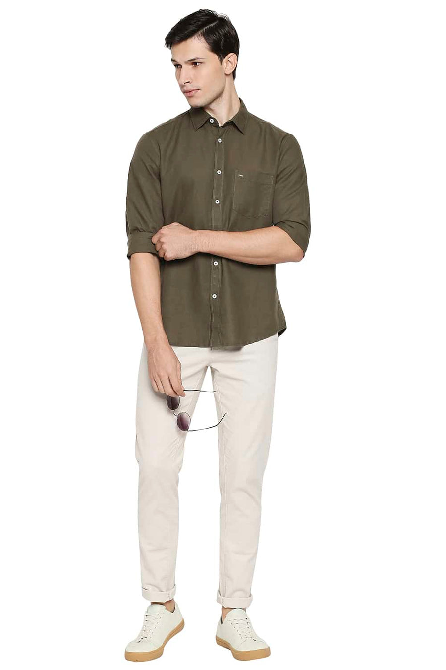 BASICS SLIM FIT MILITARY OLIVE COTTON HEMP SHIRT