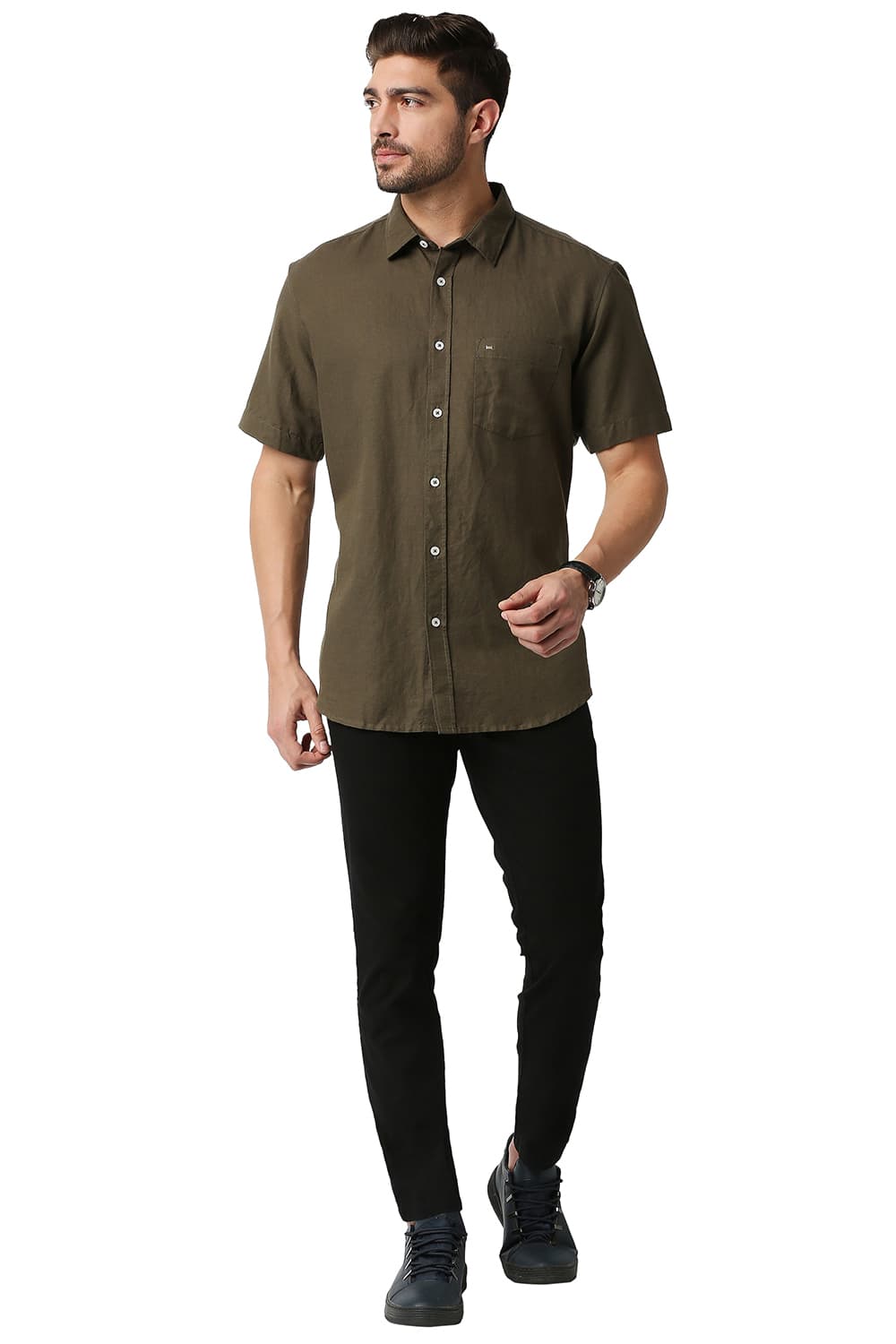 BASICS SLIM FIT COTTON HEMP HALFSLEEVES SHIRT