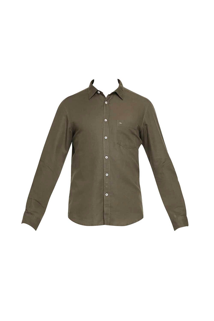 BASICS SLIM FIT MILITARY OLIVE COTTON HEMP SHIRT