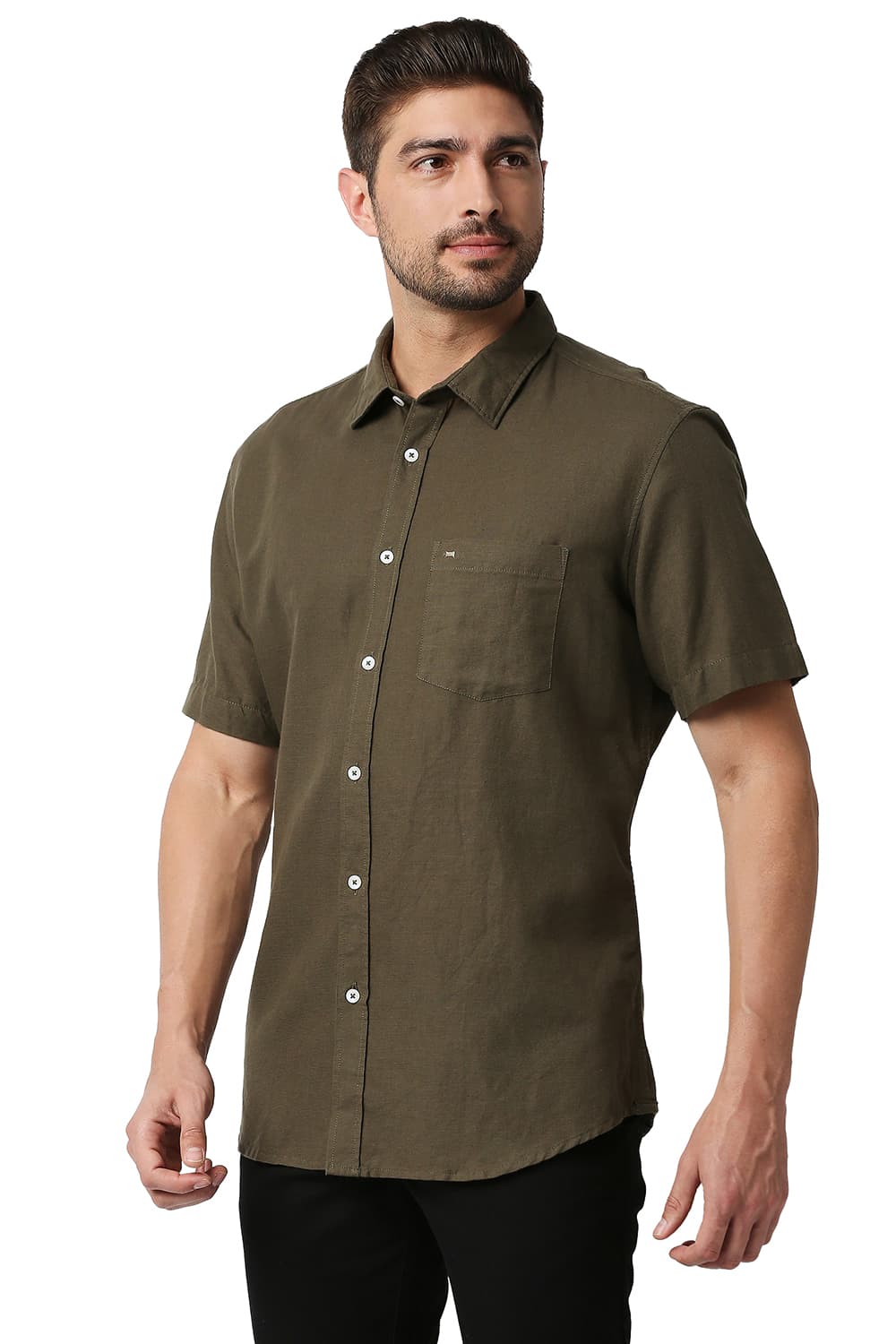 BASICS SLIM FIT COTTON HEMP HALFSLEEVES SHIRT