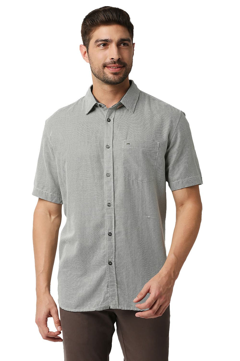 BASICS SLIM FIT COTTON HEMP PRINTED SHIRT