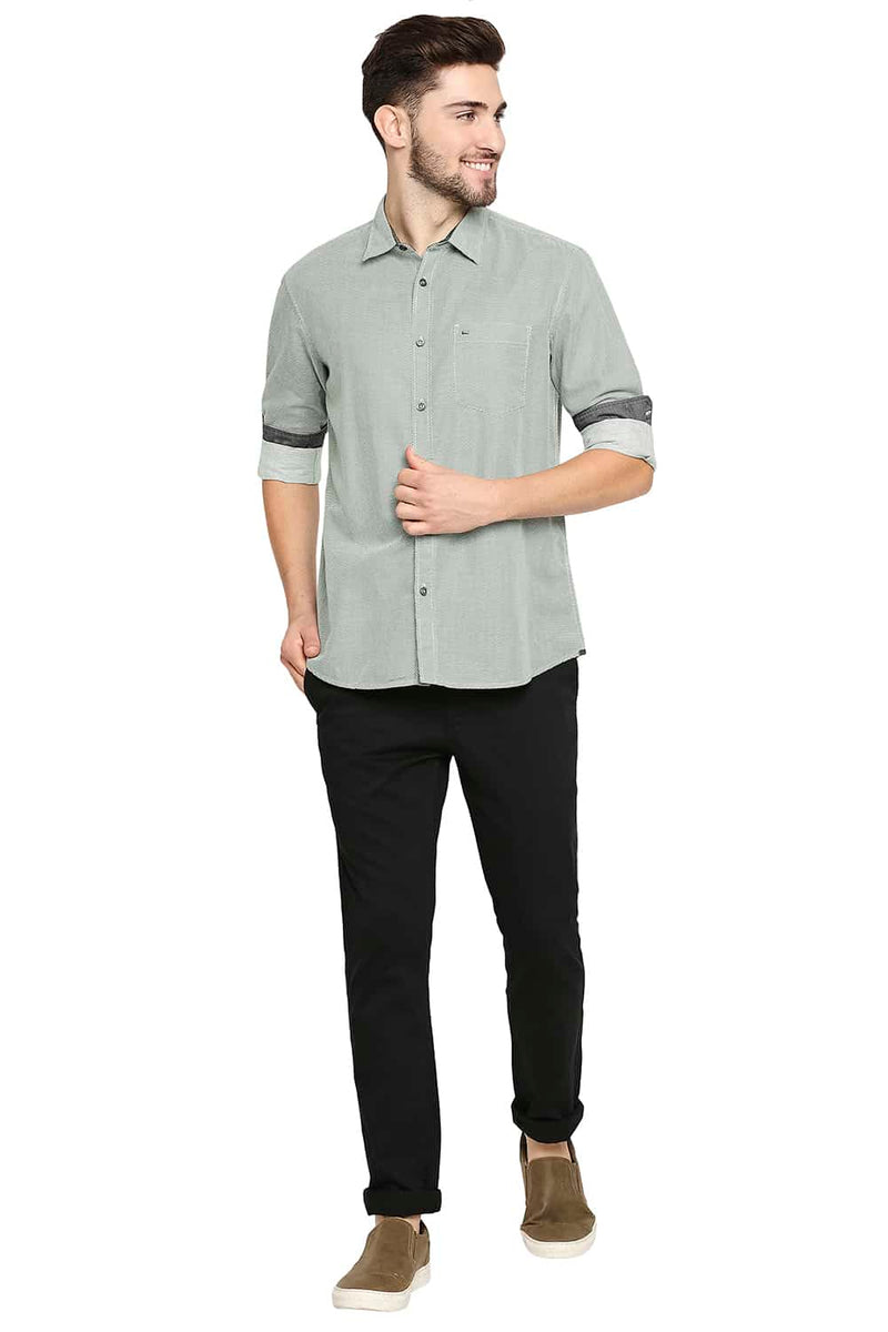 BASICS SLIM FIT COTTON HEMP PRINTED SHIRT