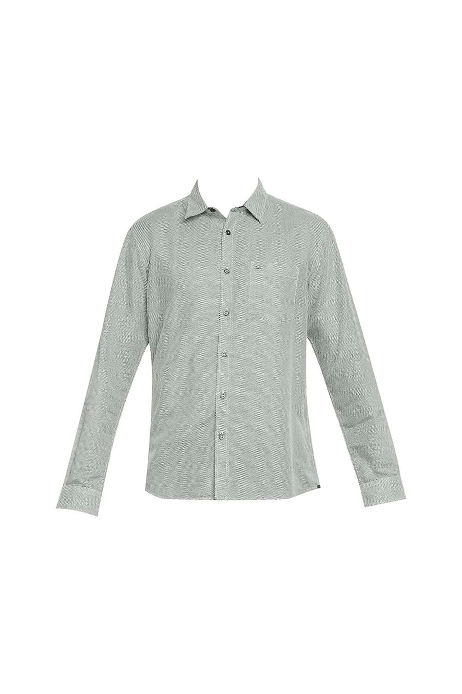 BASICS SLIM FIT STONE GREEN COTTON HEMP PRINTED SHIRT
