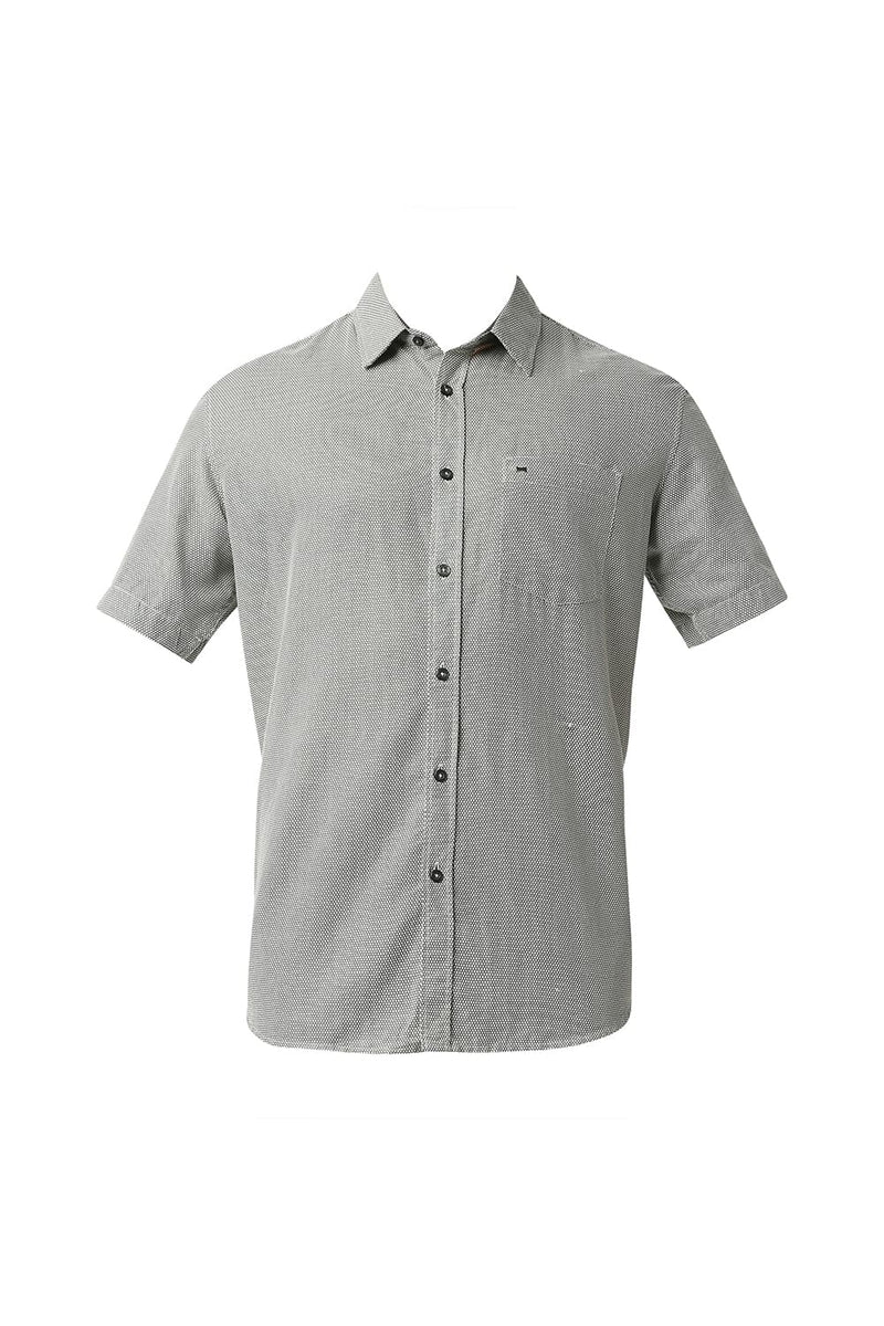 BASICS SLIM FIT COTTON HEMP PRINTED HALFSLEEVES SHIRT