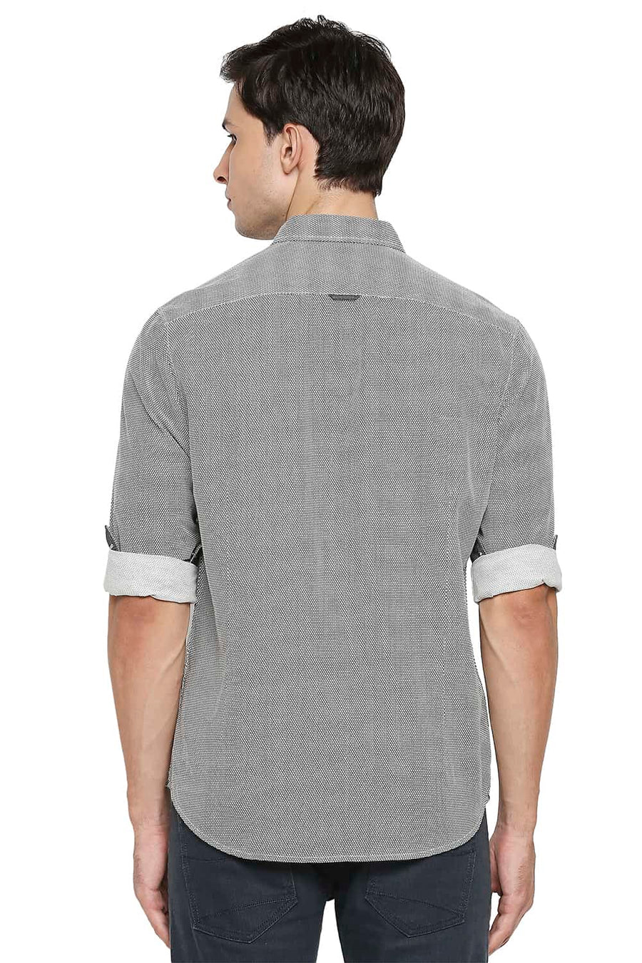 BASICS SLIM FIT PRISTINE BEIGE COTTON HEMP PRINTED SHIRT