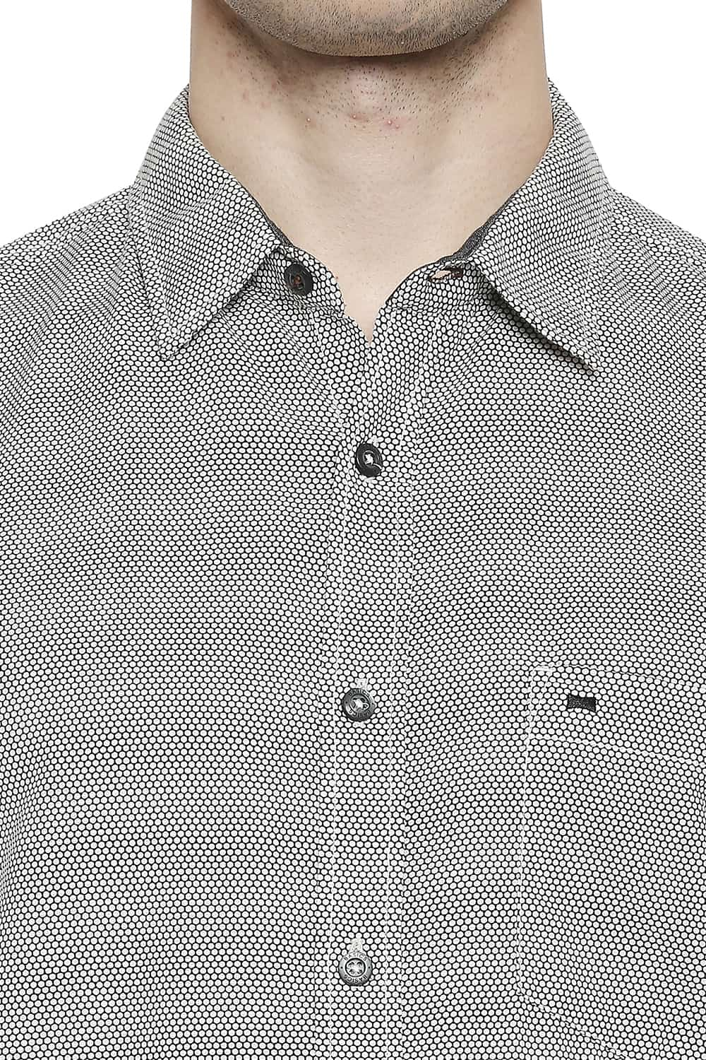 BASICS SLIM FIT COTTON HEMP PRINTED SHIRT