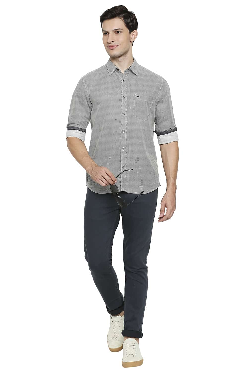 BASICS SLIM FIT COTTON HEMP PRINTED SHIRT