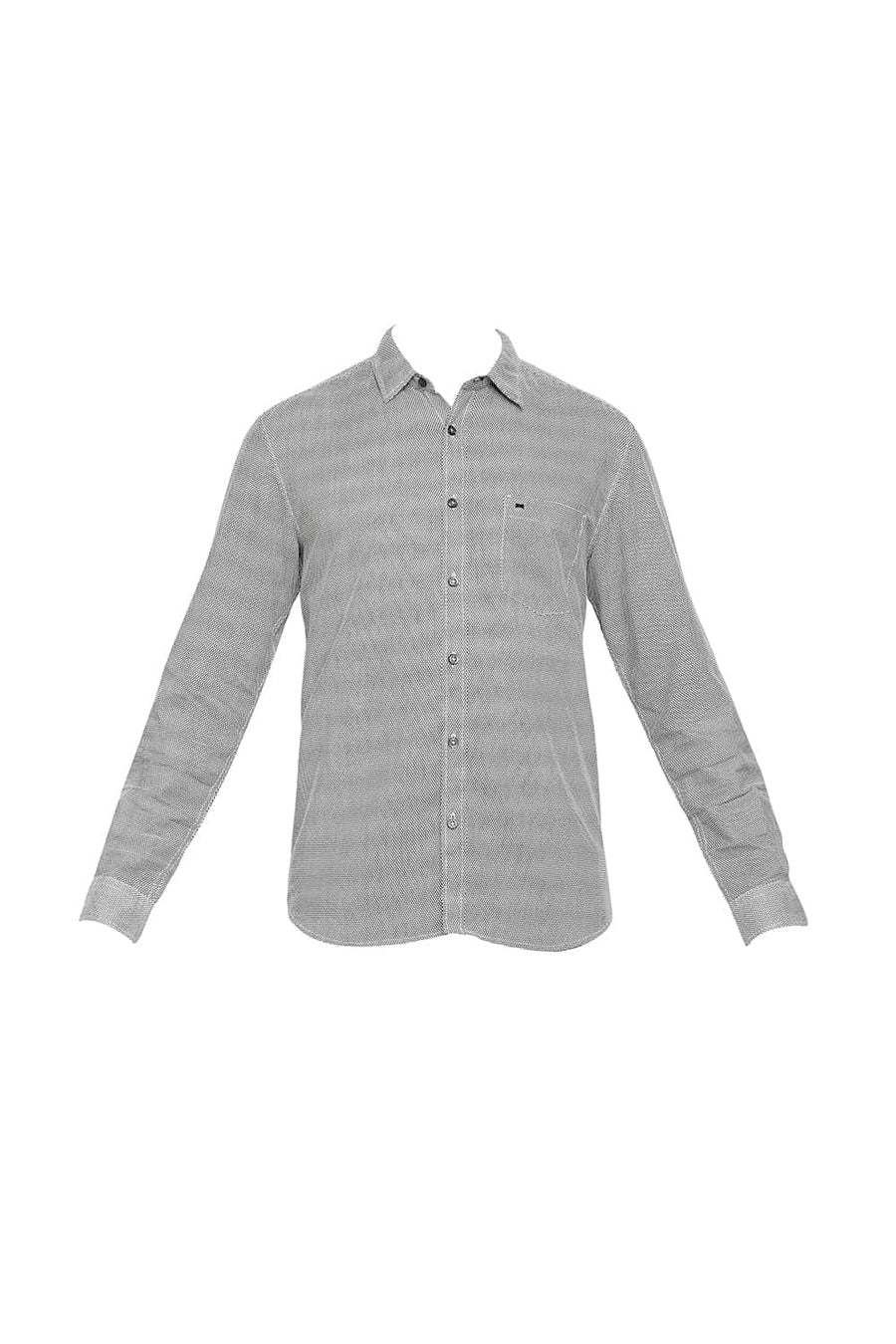 BASICS SLIM FIT PRISTINE BEIGE COTTON HEMP PRINTED SHIRT