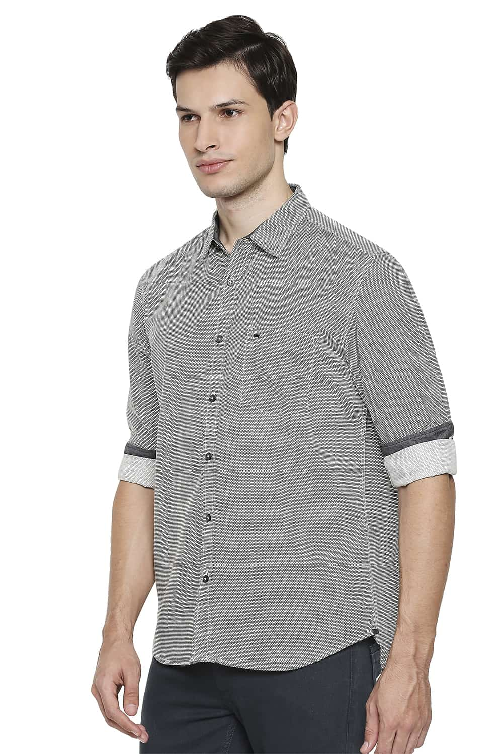 BASICS SLIM FIT COTTON HEMP PRINTED SHIRT