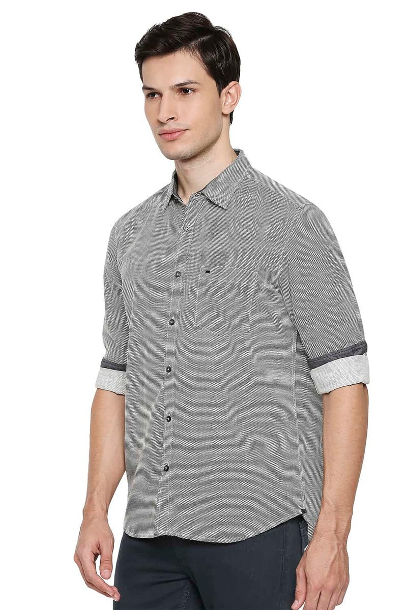 BASICS SLIM FIT COTTON HEMP PRINTED SHIRT