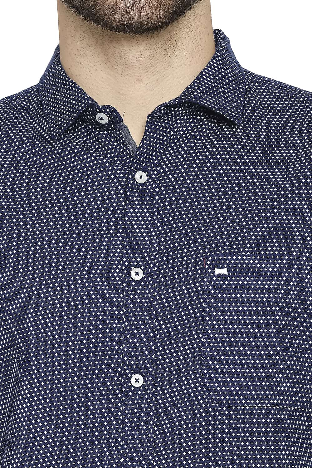 BASICS SLIM FIT COTTON HEMP PRINTED SHIRT