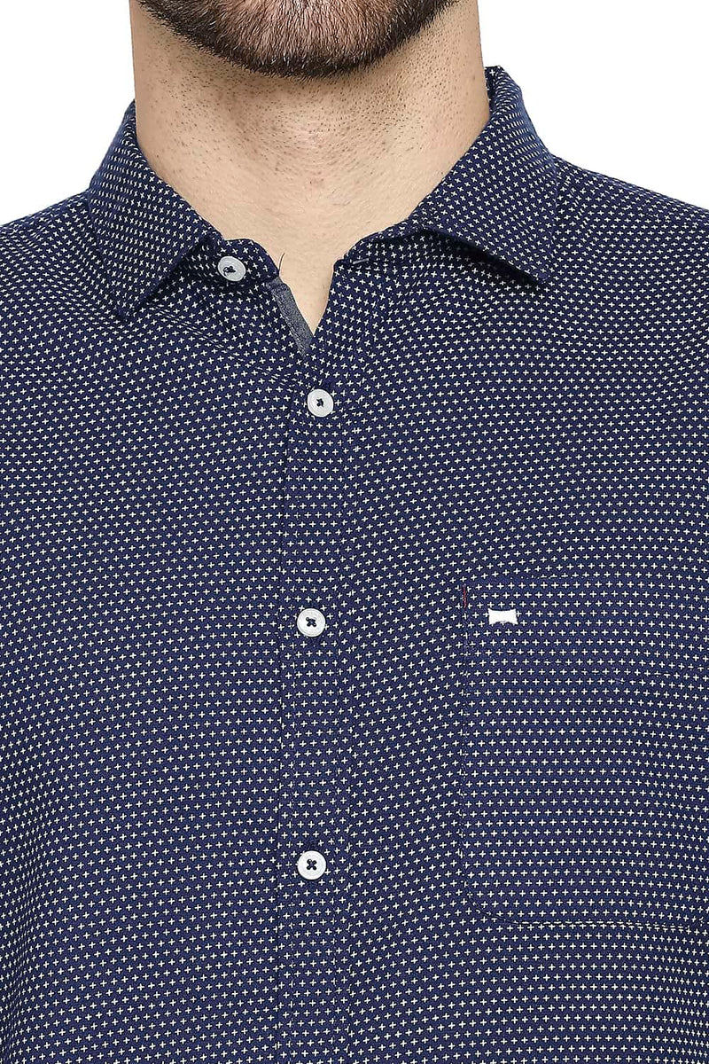 BASICS SLIM FIT COTTON HEMP PRINTED SHIRT