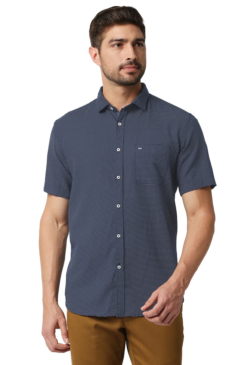 BASICS SLIM FIT COTTON HEMP PRINTED SHIRT