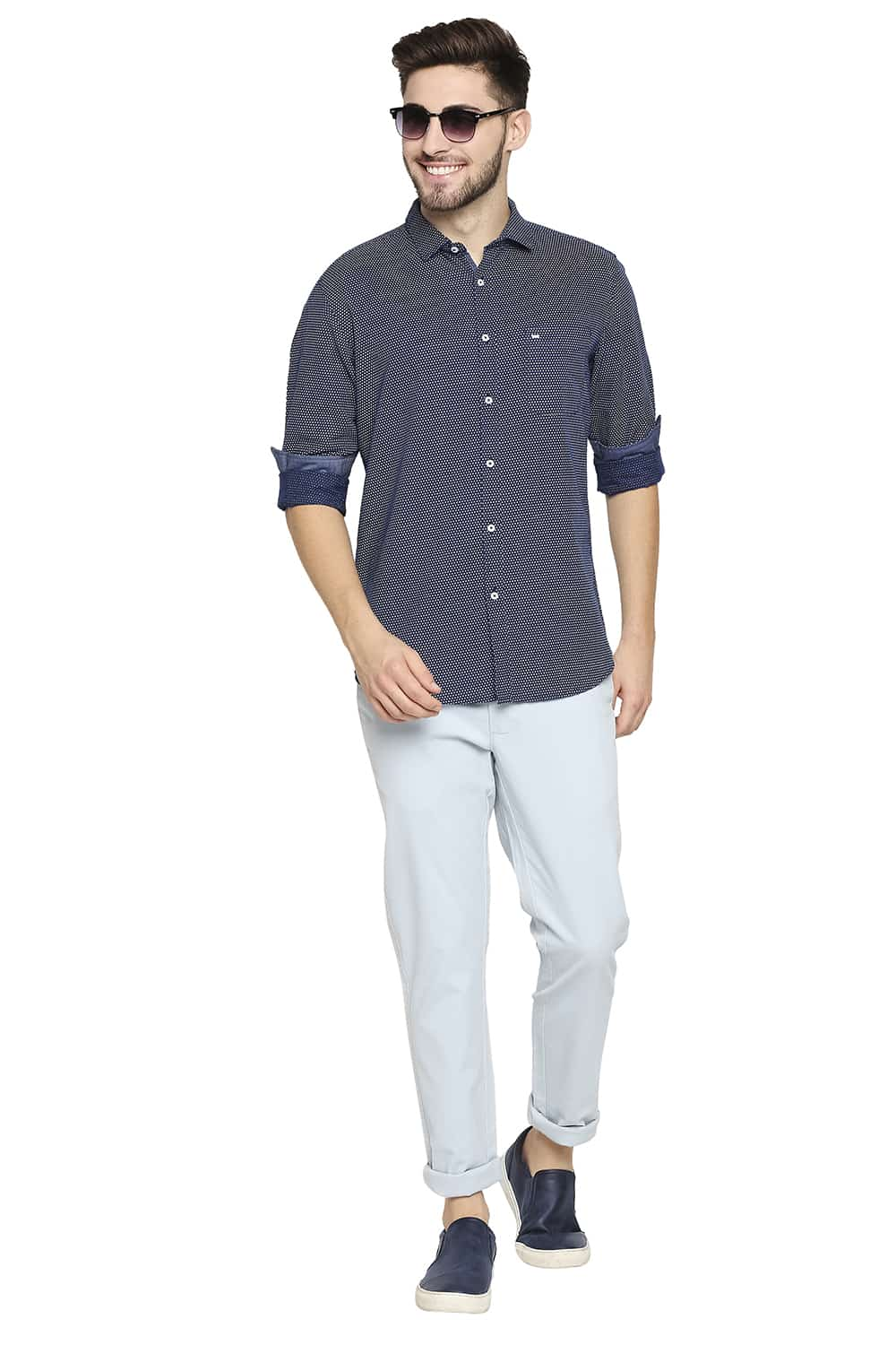 BASICS SLIM FIT COTTON HEMP PRINTED SHIRT