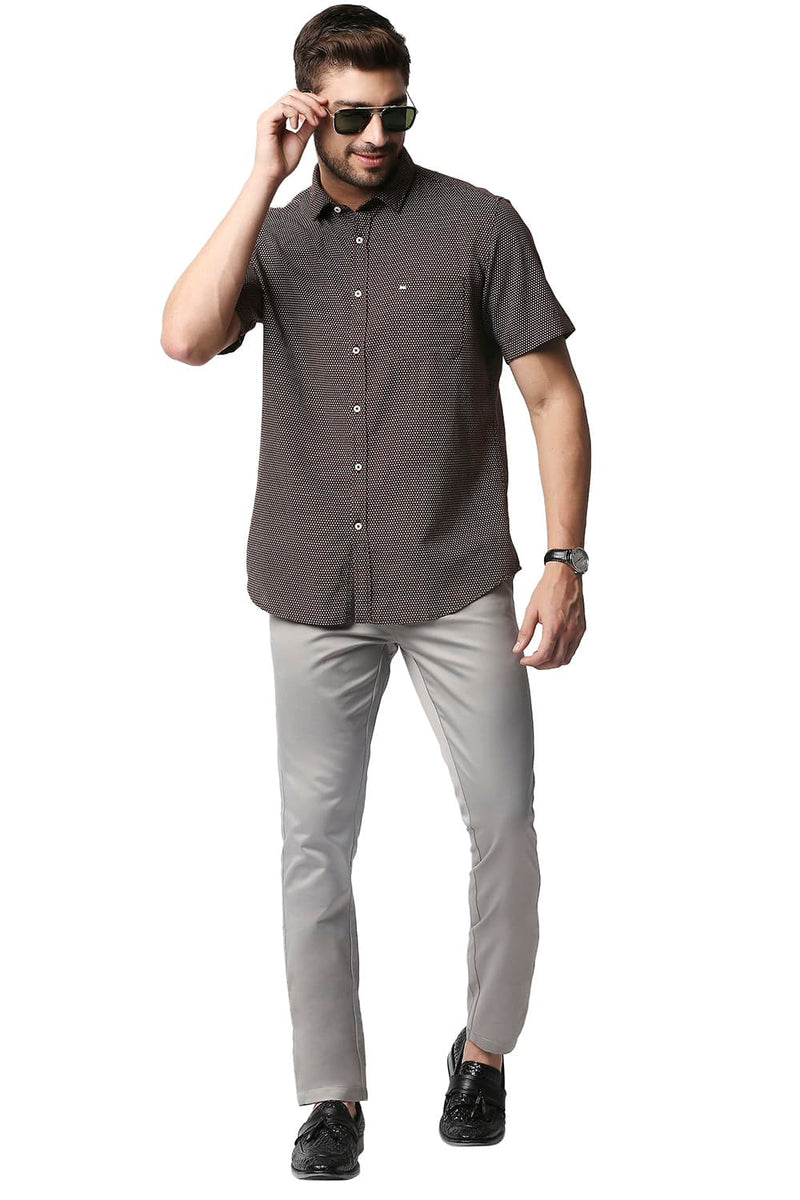 BASICS SLIM FIT COTTON HEMP PRINTED HALFSLEEVES SHIRT