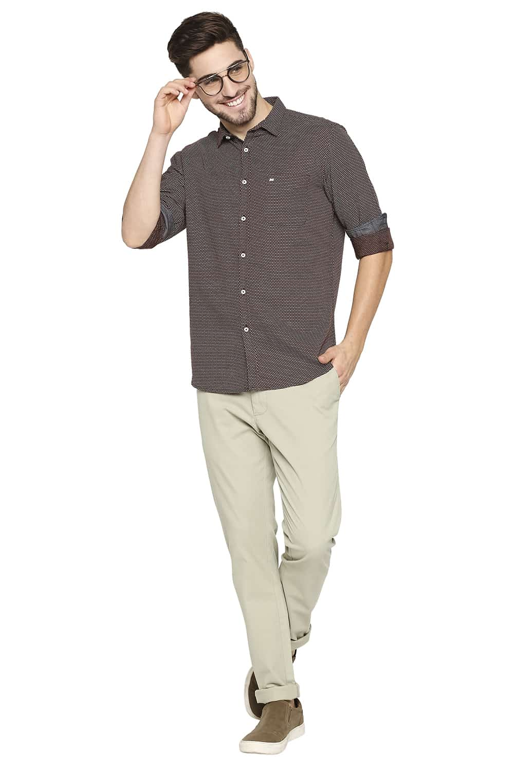 BASICS SLIM FIT COTTON HEMP PRINTED SHIRT