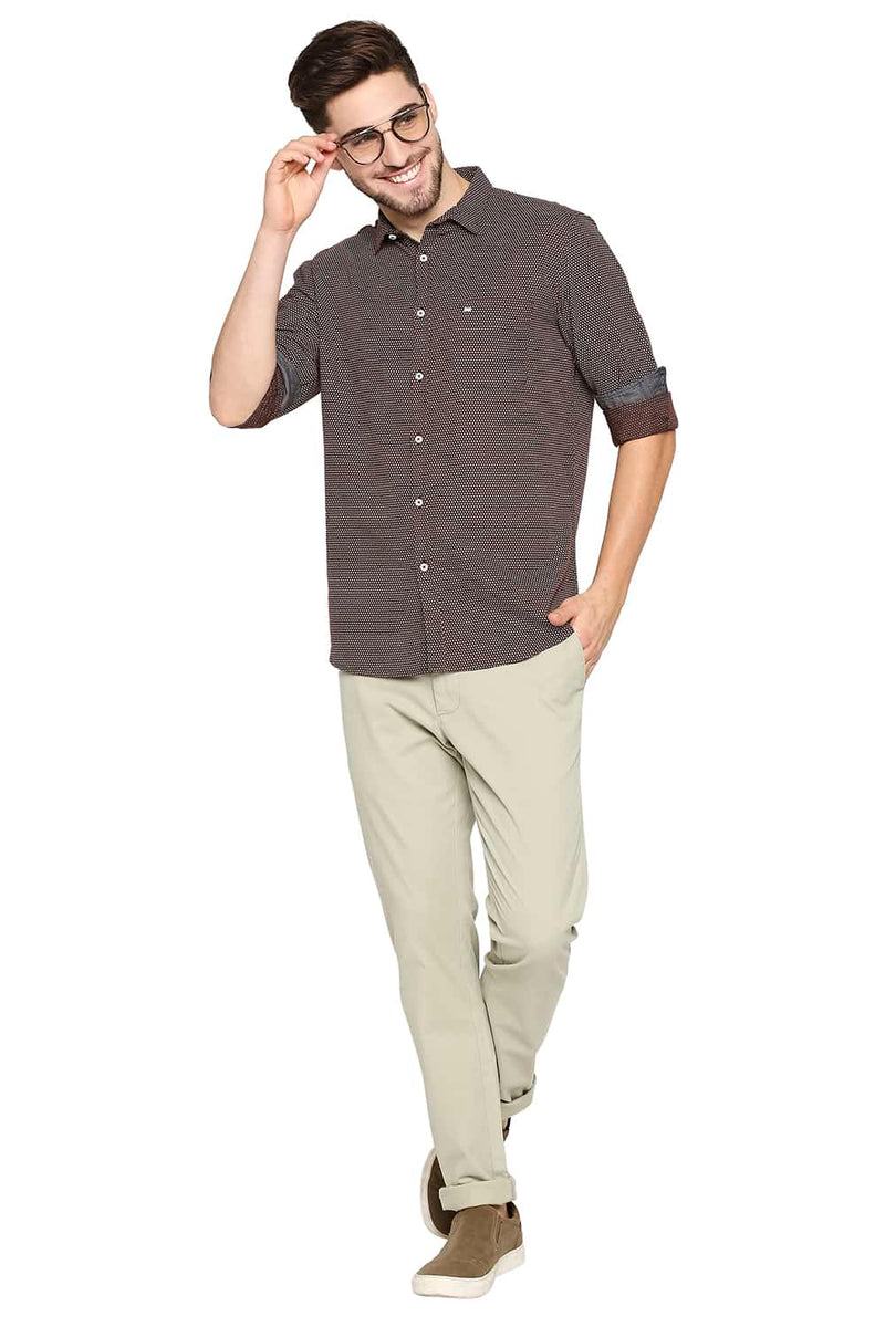 BASICS SLIM FIT COTTON HEMP PRINTED SHIRT