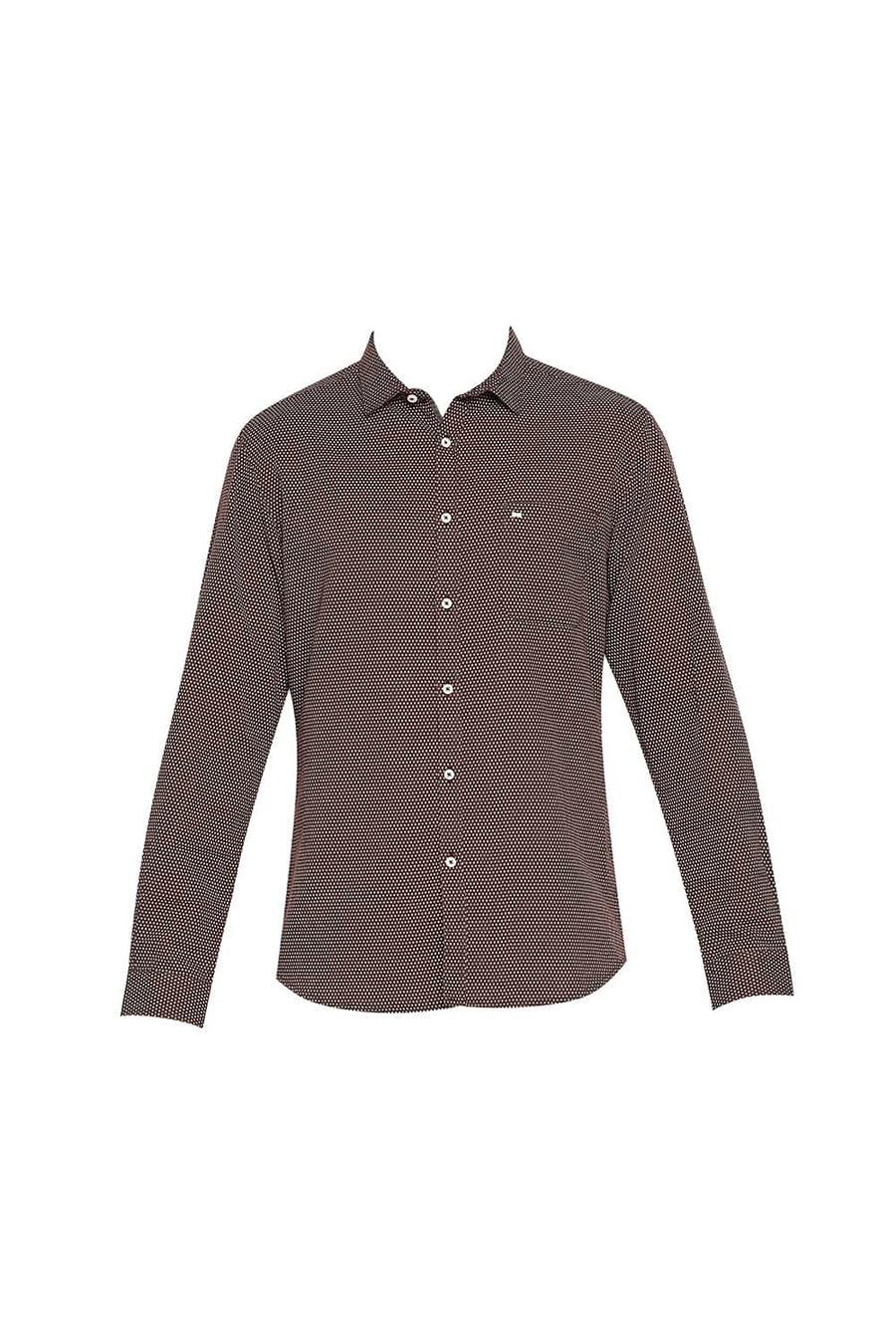 BASICS SLIM FIT PUCE BROWN COTTON HEMP PRINTED SHIRT