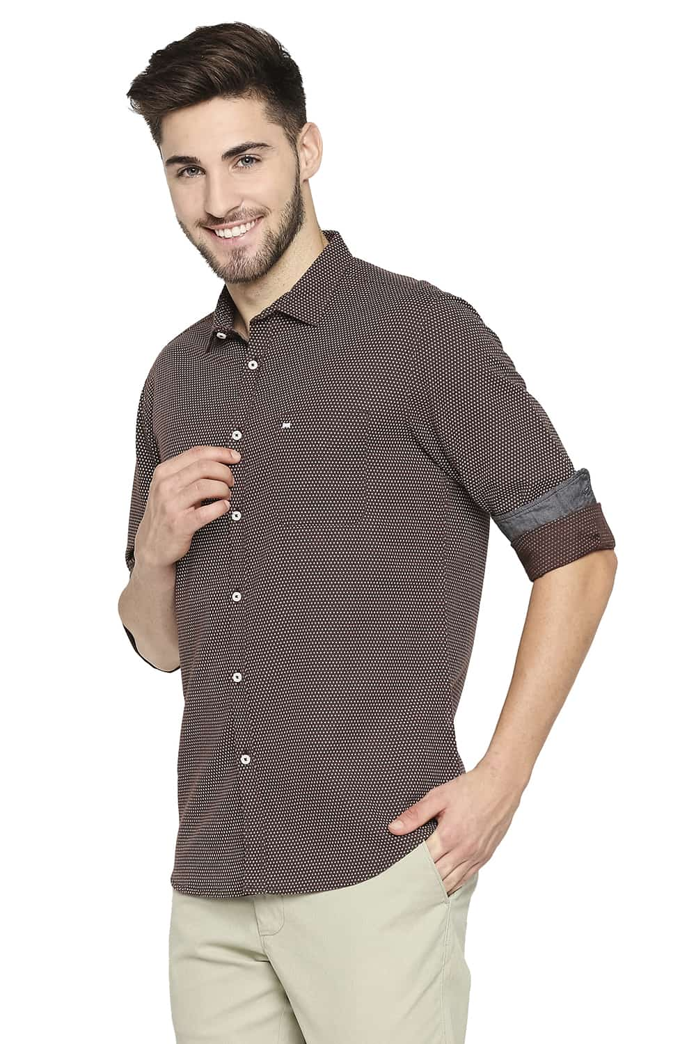 BASICS SLIM FIT COTTON HEMP PRINTED SHIRT