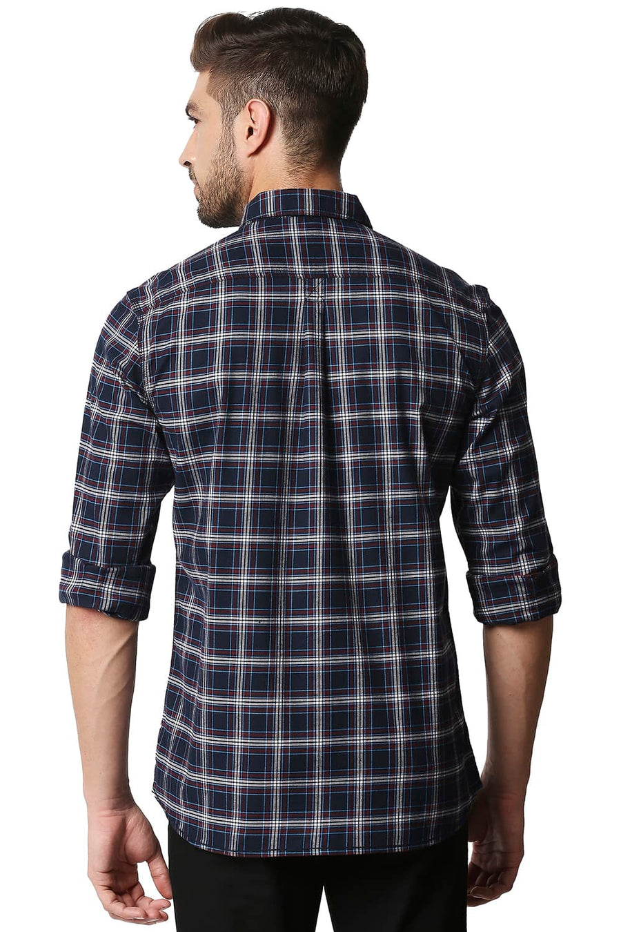 BASICS SLIM FIT BLUE NIGHTS STRETCH CHECKS SHIRT