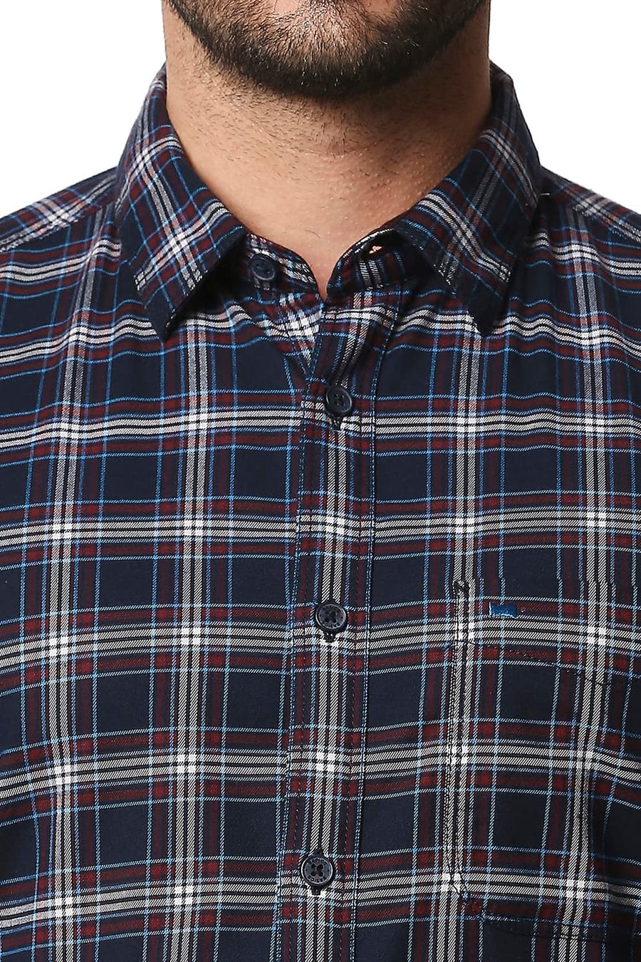 BASICS SLIM FIT BLUE NIGHTS STRETCH CHECKS SHIRT