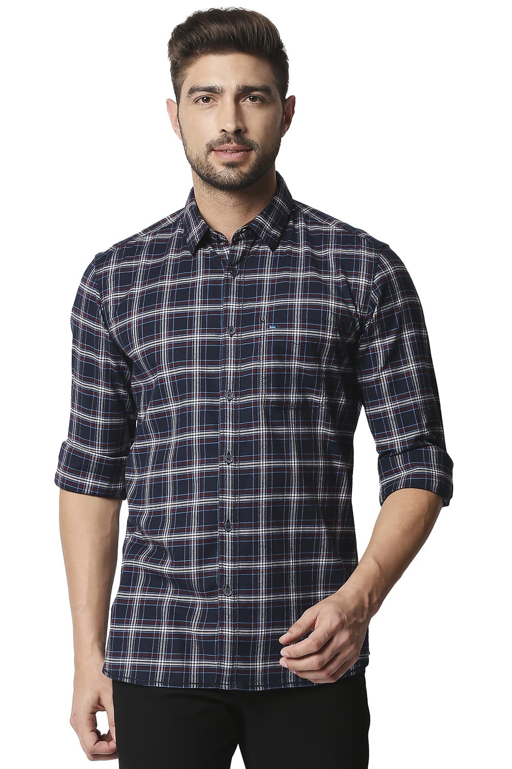 BASICS SLIM FIT STRETCH CHECKS SHIRT