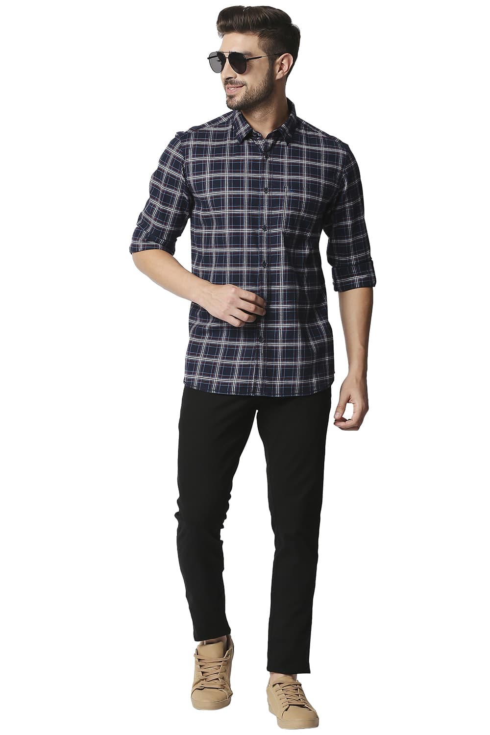 BASICS SLIM FIT STRETCH CHECKS SHIRT