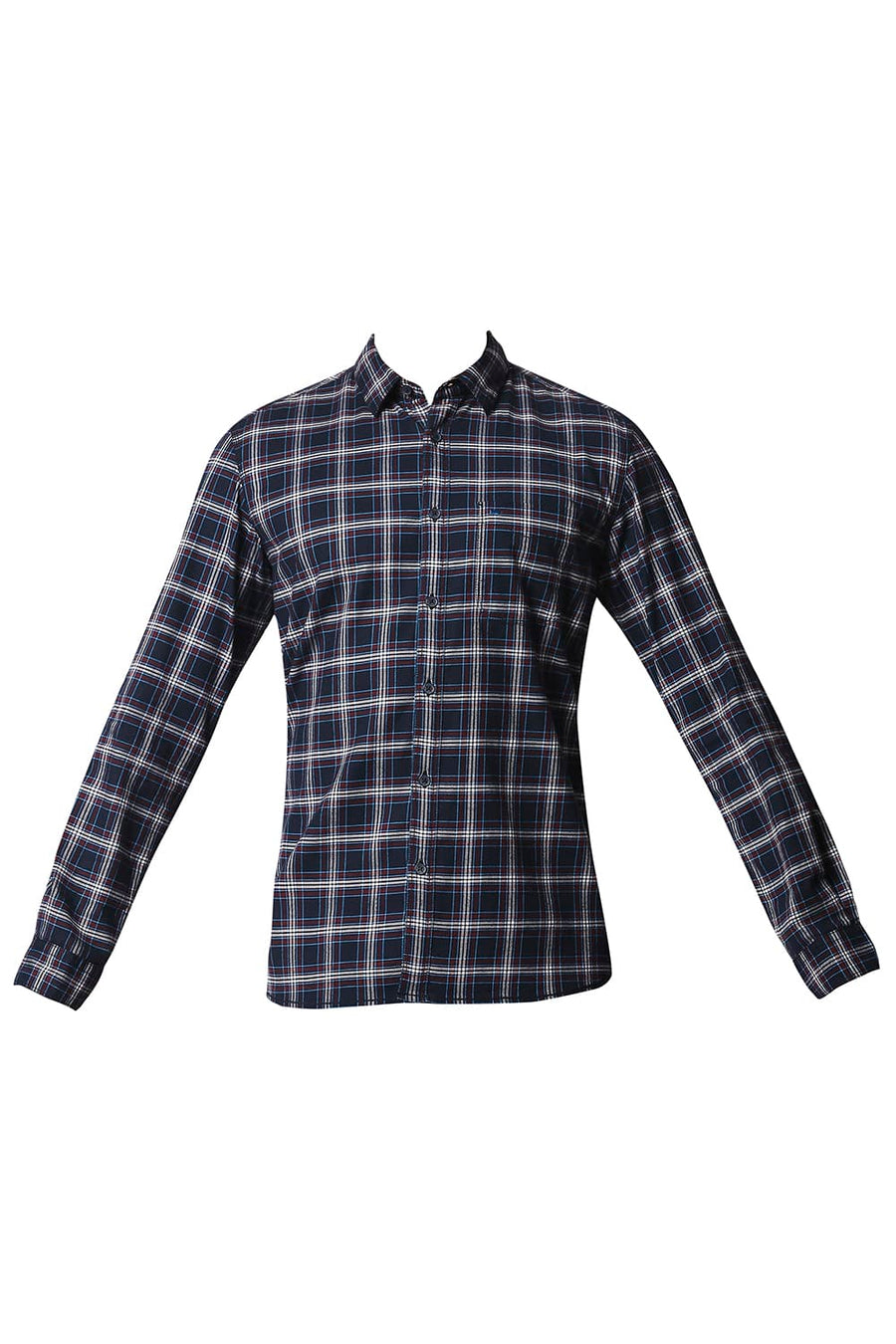 BASICS SLIM FIT BLUE NIGHTS STRETCH CHECKS SHIRT