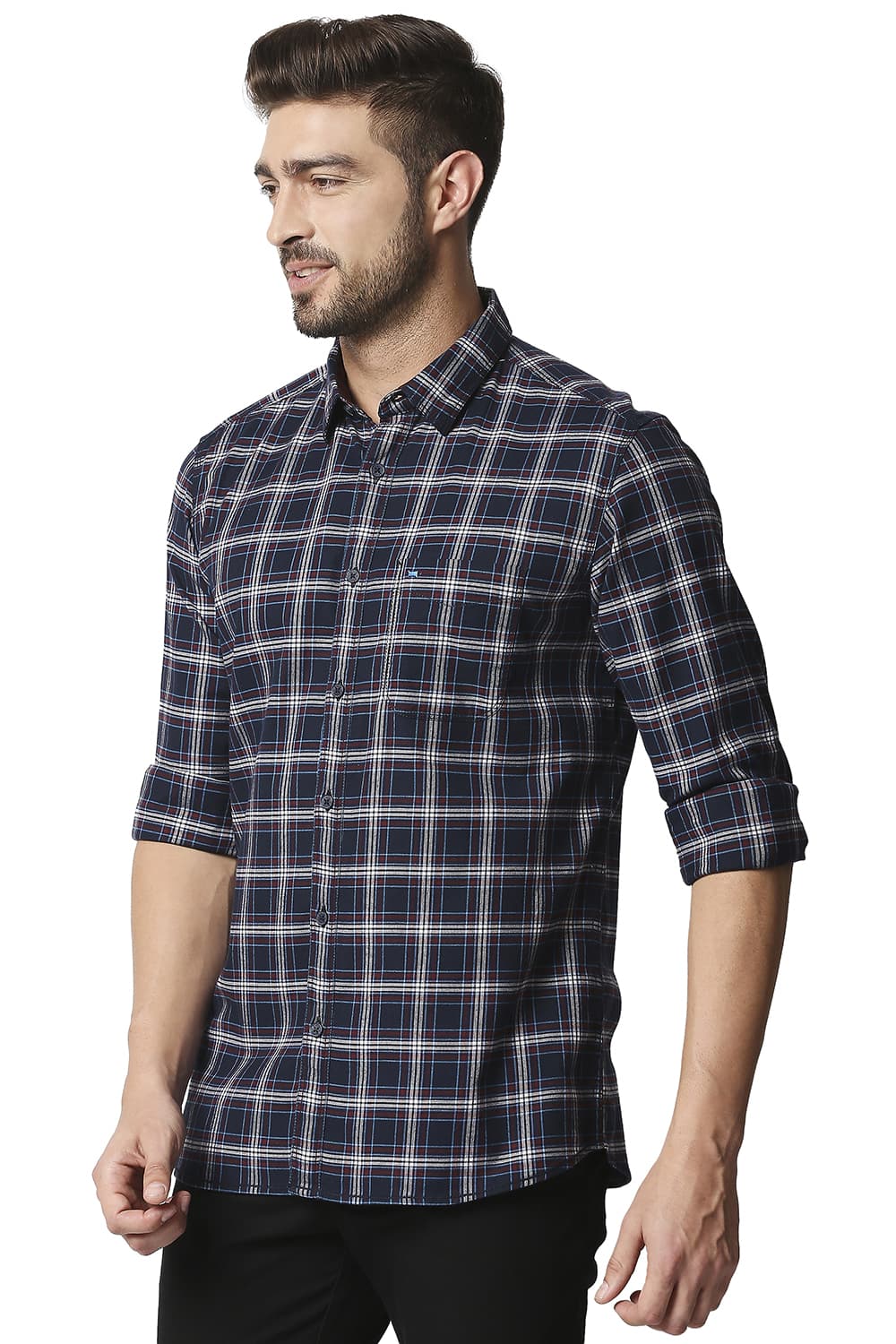 BASICS SLIM FIT STRETCH CHECKS SHIRT