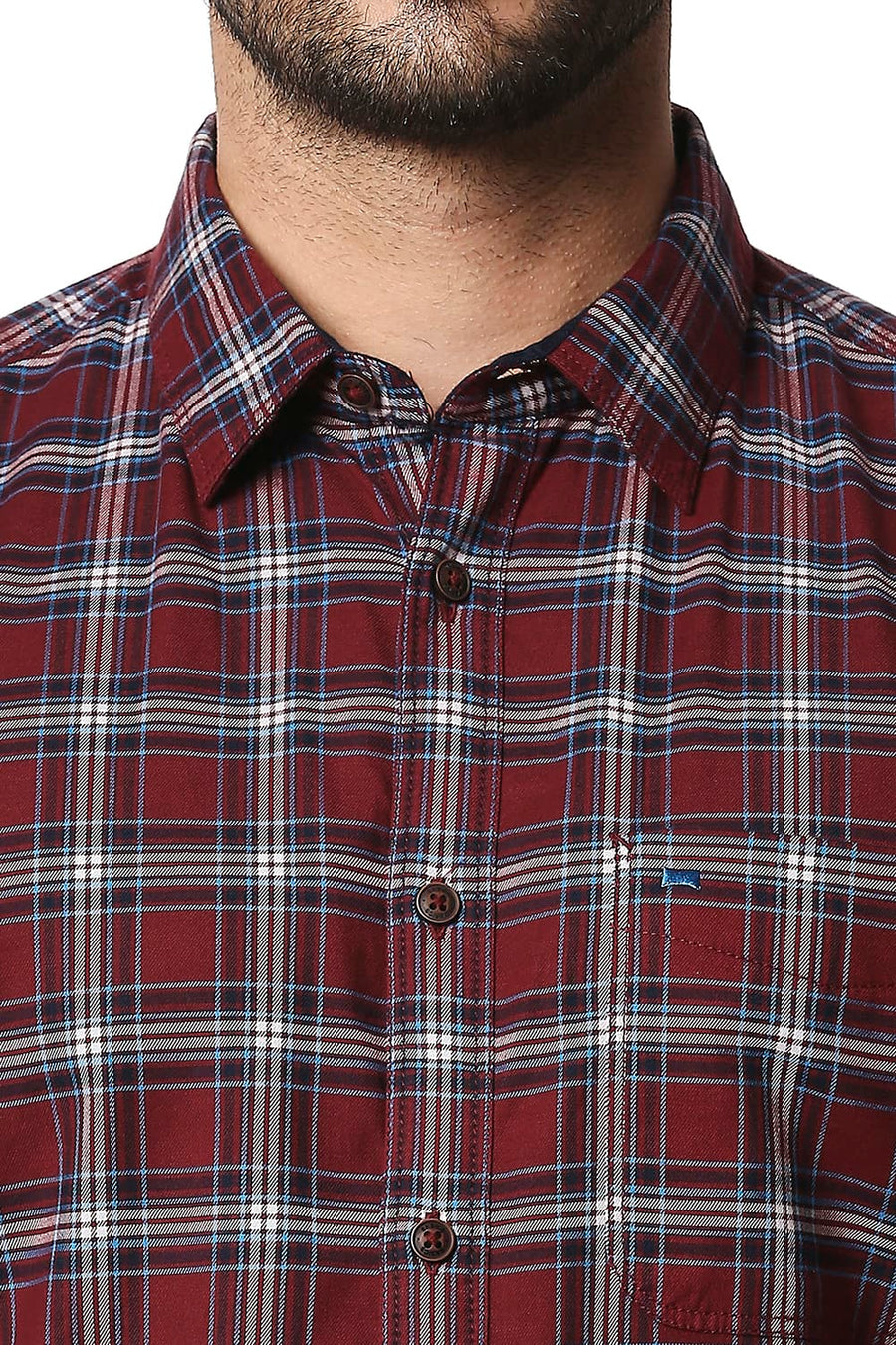 BASICS SLIM FIT WINDSOR MAROON STRETCH CHECKS SHIRT