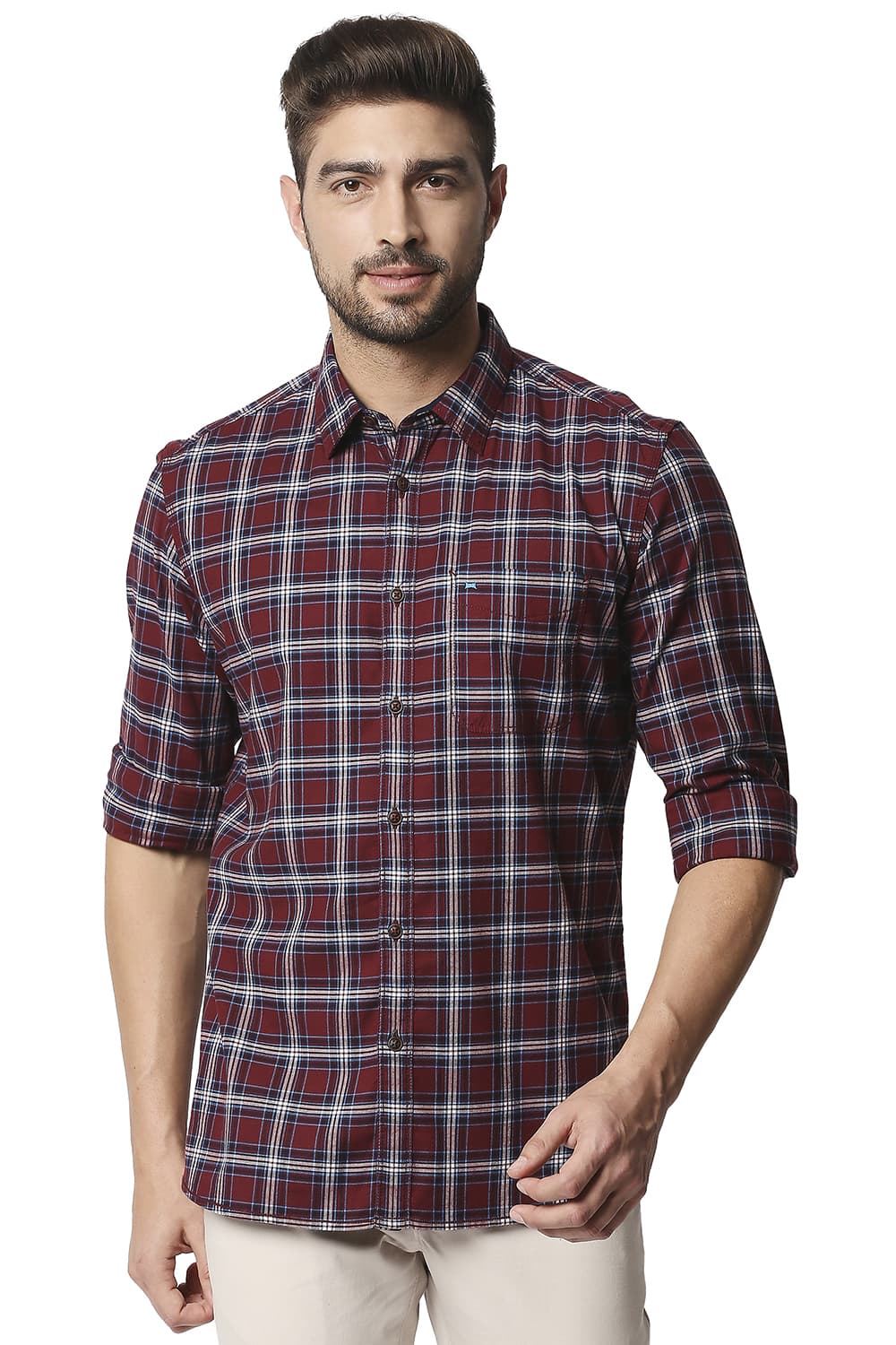 BASICS SLIM FIT STRETCH CHECKS SHIRT