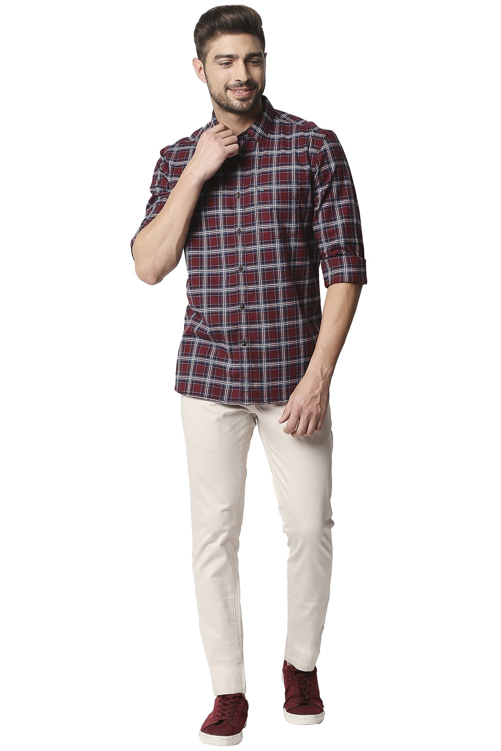 BASICS SLIM FIT STRETCH CHECKS SHIRT