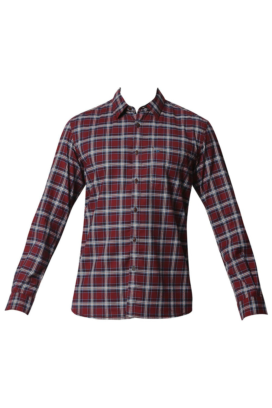 BASICS SLIM FIT WINDSOR MAROON STRETCH CHECKS SHIRT