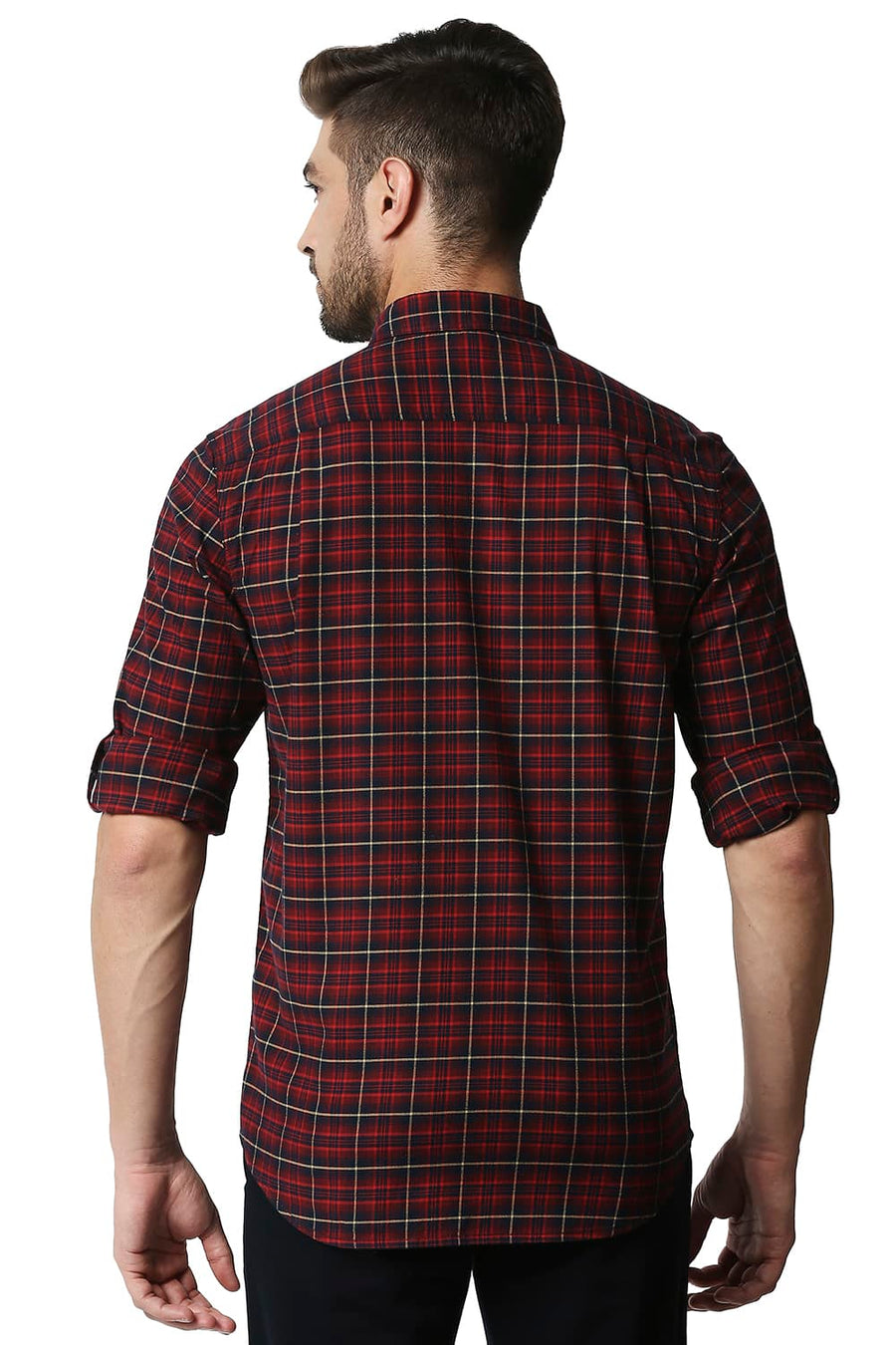 BASICS SLIM FIT FORMULA RED STRETCH CHECKS SHIRT
