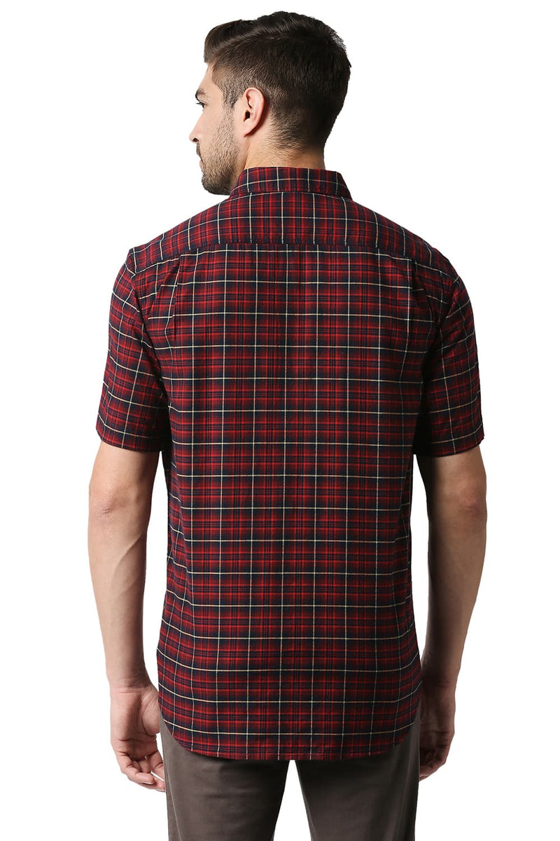 BASICS SLIM FIT STRETCH CHECKS HALFSLEEVES SHIRT