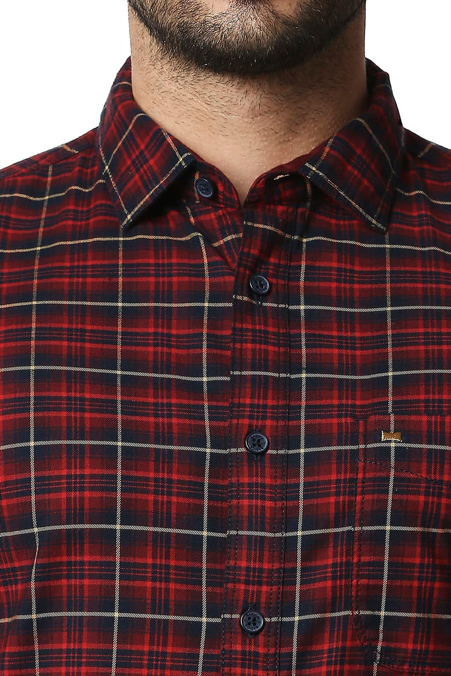 BASICS SLIM FIT FORMULA RED STRETCH CHECKS SHIRT