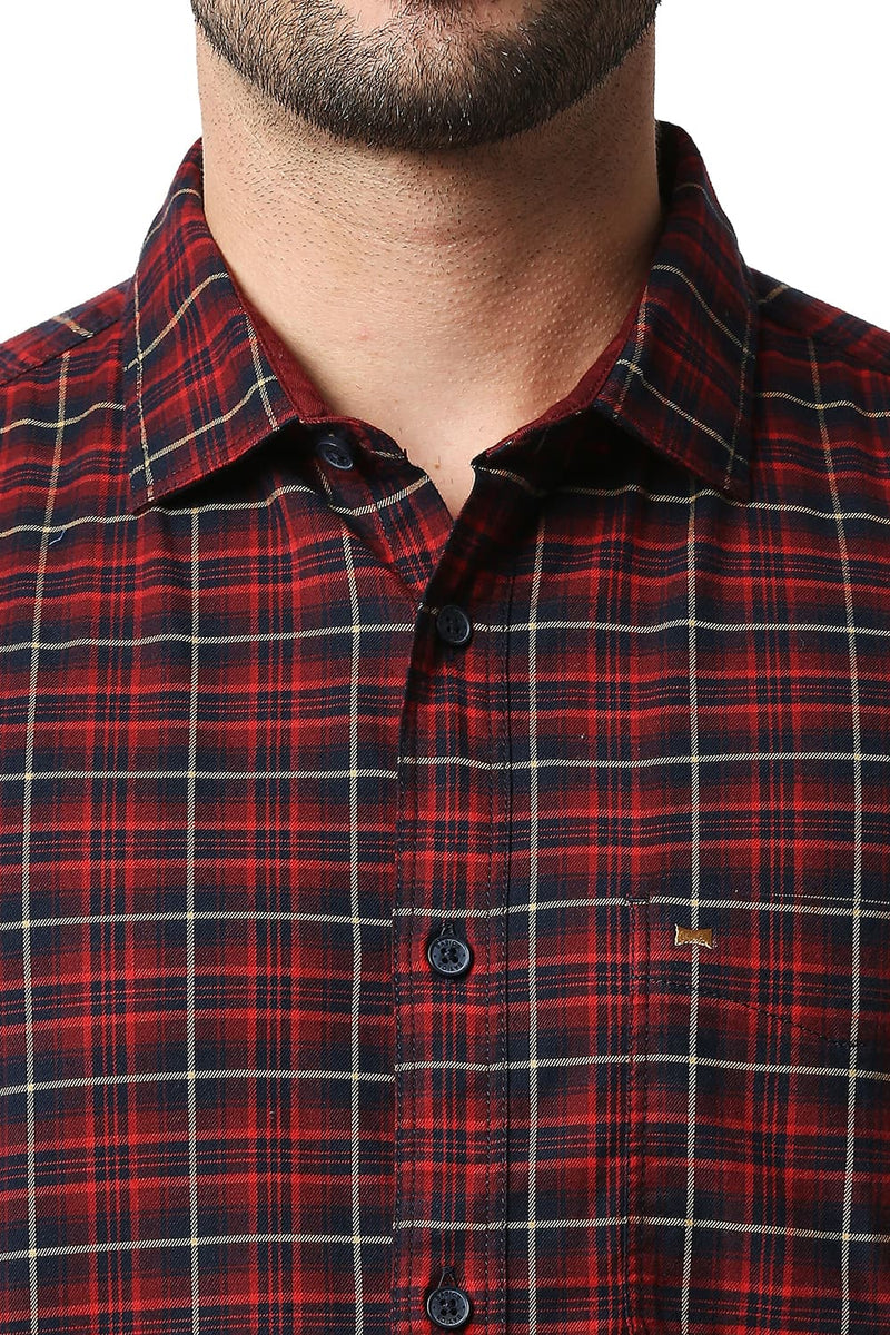 BASICS SLIM FIT STRETCH CHECKS HALFSLEEVES SHIRT