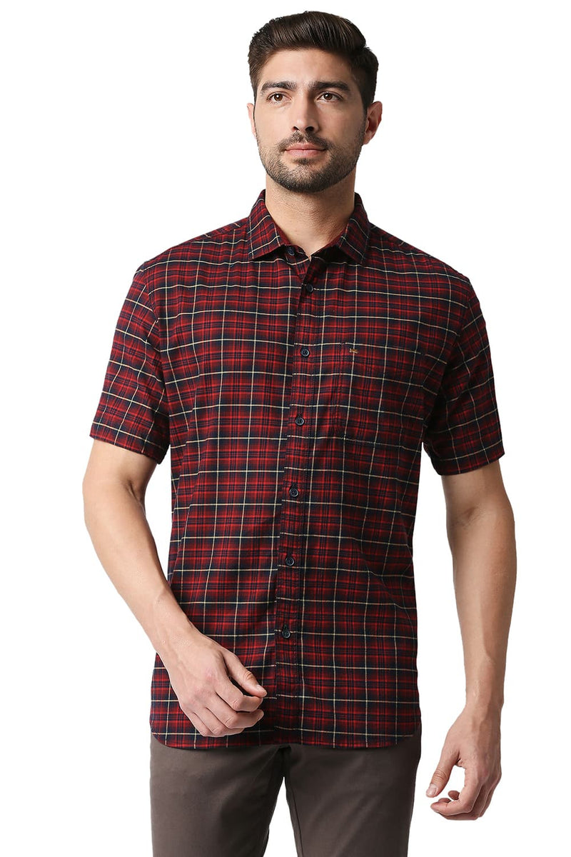 BASICS SLIM FIT STRETCH CHECKS SHIRT